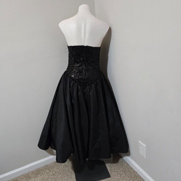 14 (fits 8) 80s Vintage What's Up by Carol Black Sequin Strapless Poof Dress - Picture 2 of 8